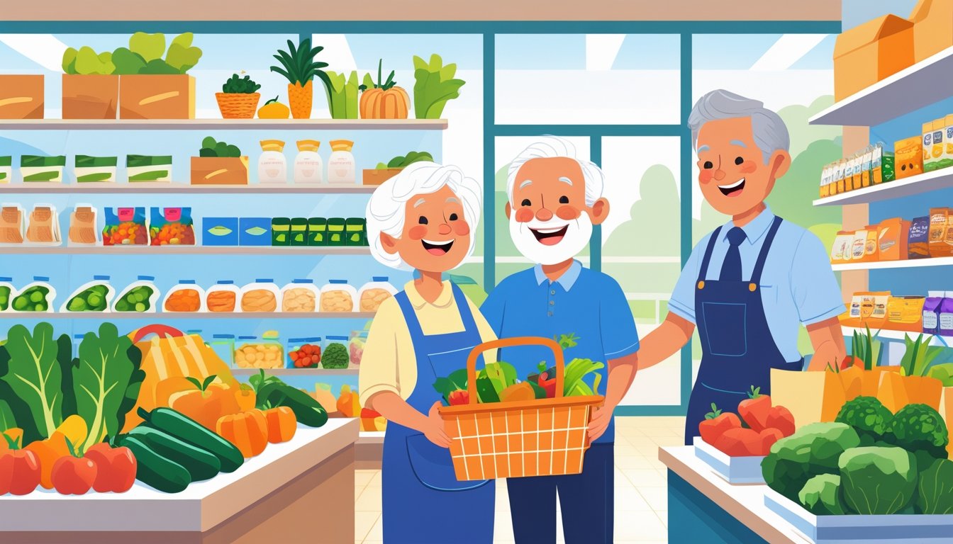 Stariji par kupuje u supermarketu uz pomoć zaposlenika.